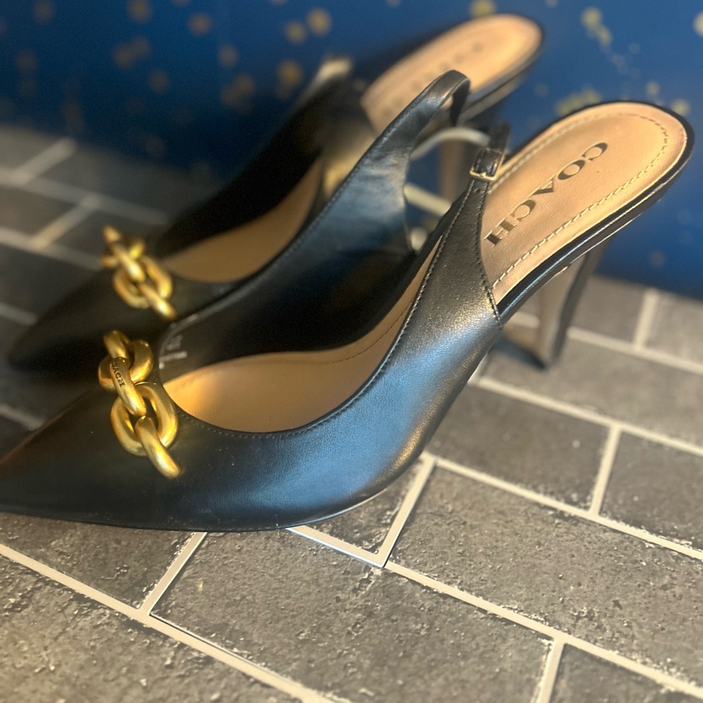 COACH Sadie Leather Slingback Pump Women's Size US 10 Black/Gold- new